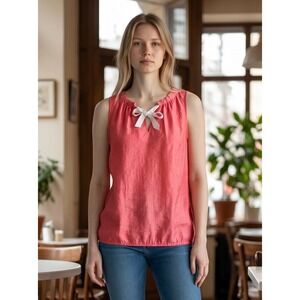 Loft Summer Top Womens Medium Coral Pink Cute Bow Lightweight